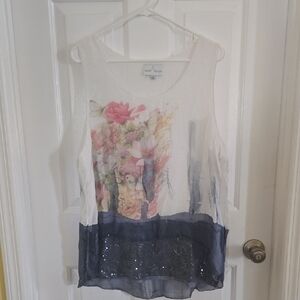 Lovely Grace Floral Women's Blouse - White and Blue